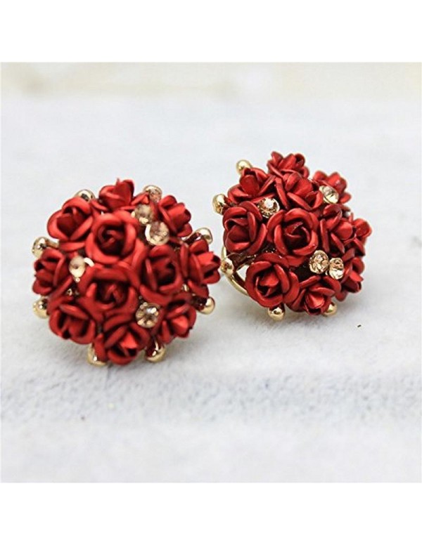 Jewels Galaxy Limited Edition Elegant AAA AD Delicate Rose Design Stunning Red Gold Plated Earrings For Women/Girls 2478