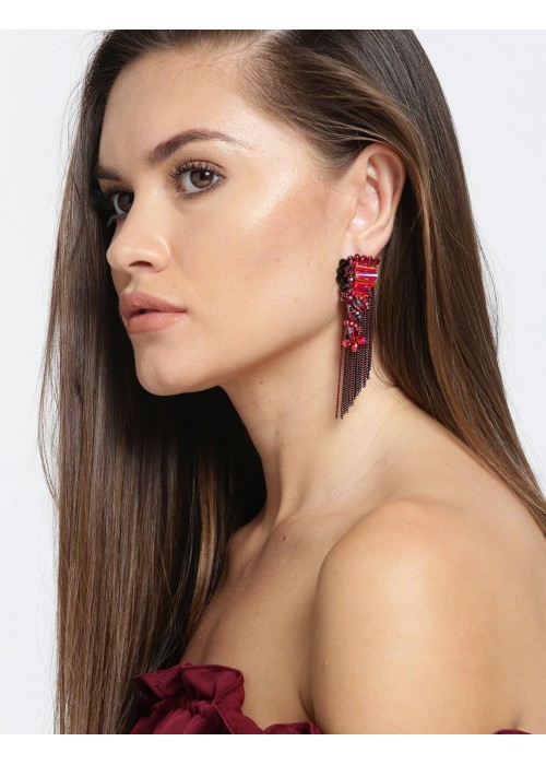 Lattice Red Black and White Stylized Earrings  omoyajewellery