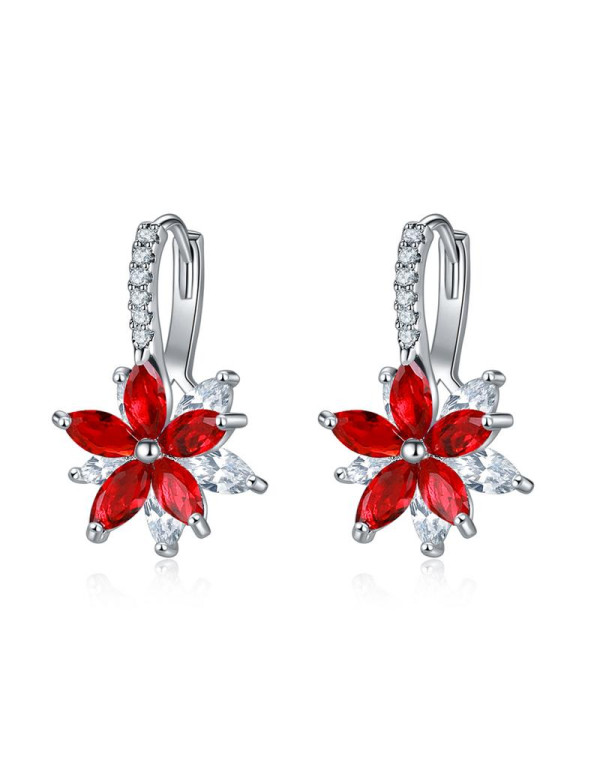 Red Rhodium-Plated Handcrafted Floral Studs 2622