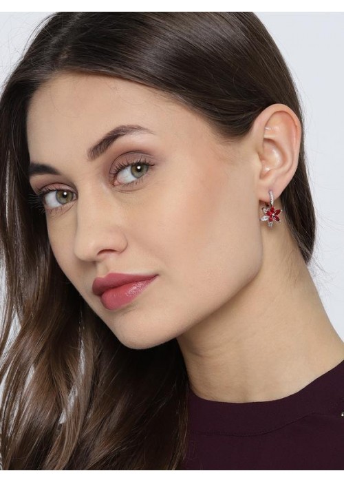 Red Rhodium-Plated Handcrafted Floral Studs 2622