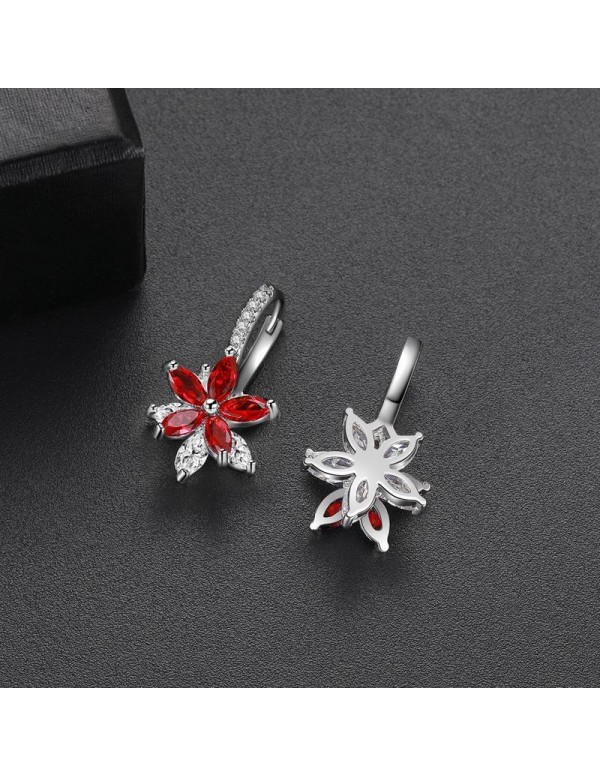 Red Rhodium-Plated Handcrafted Floral Studs 2622