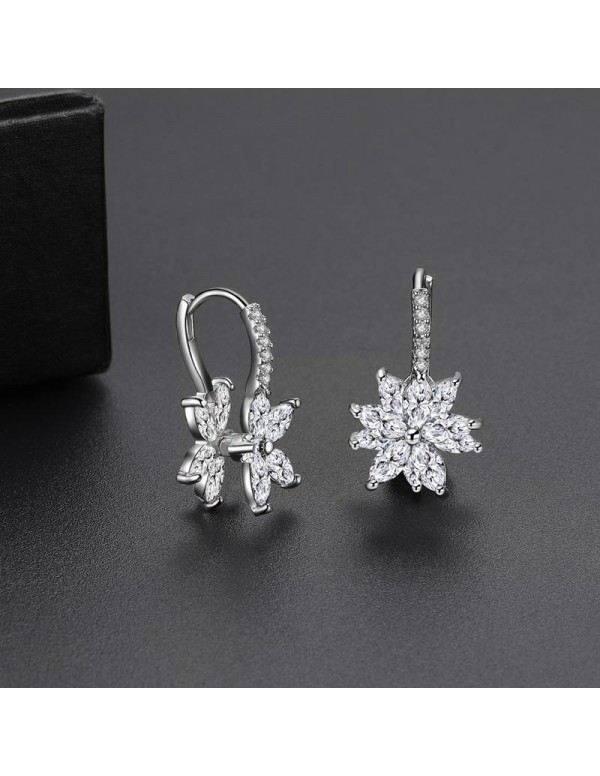 Silver-Toned Rhodium-Plated Handcrafted Floral Hoop Earrings 2630