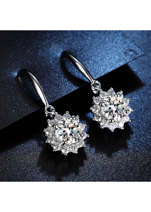 Jewels Galaxy Silver Plated Crystal Studded Anti Tarnish Floral Solitaire Drop Earrings