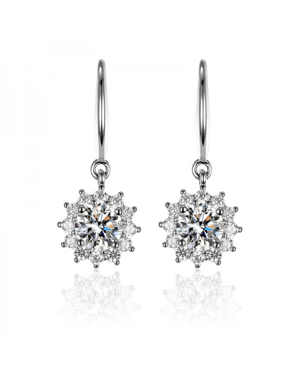 Jewels Galaxy Silver Plated Crystal Studded Anti Tarnish Floral Solitaire Drop Earrings