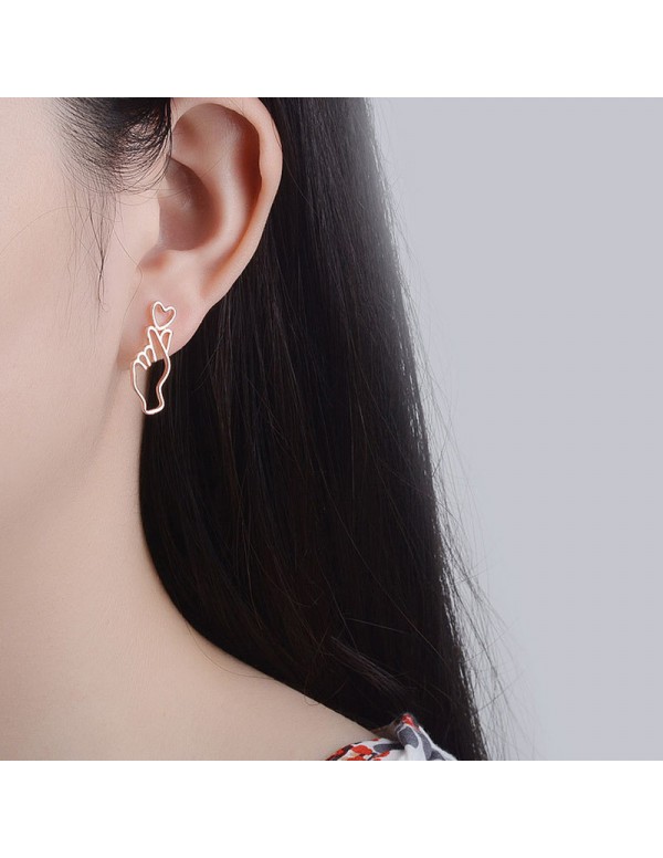 Jewels Galaxy Rose Gold Plated Finger Heart Style Korean Stud Earrings