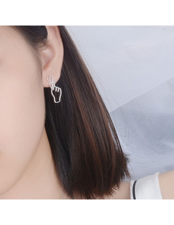 Jewels Galaxy Silver Plated Finger Heart Style Korean Stud Earrings