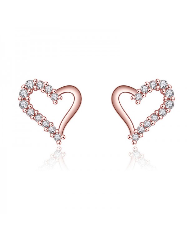 Jewels Galaxy Rose Gold Plated American Diamond Studded Heart Shape Korean Stud Earrings