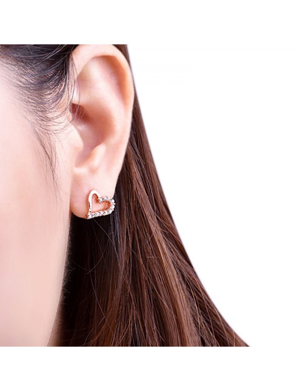 Jewels Galaxy Rose Gold Plated American Diamond Studded Heart Shape Korean Stud Earrings