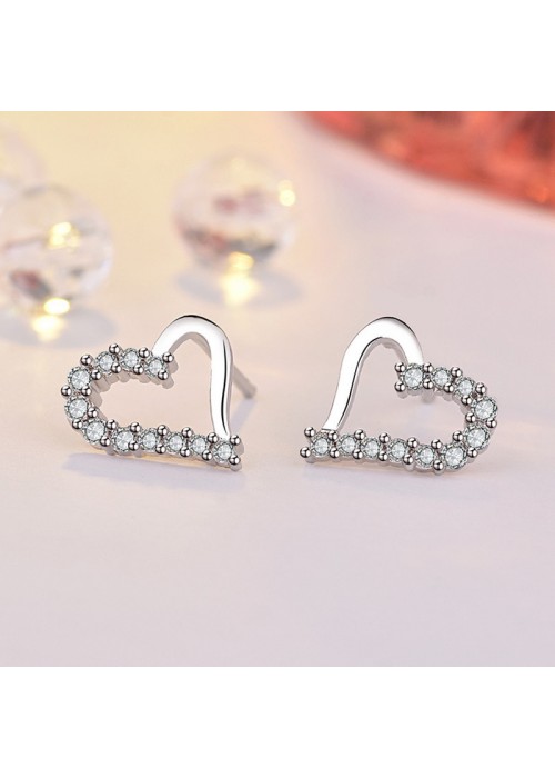 Jewels Galaxy Silver Plated American Diamond Studded Heart Shape Korean Stud Earrings
