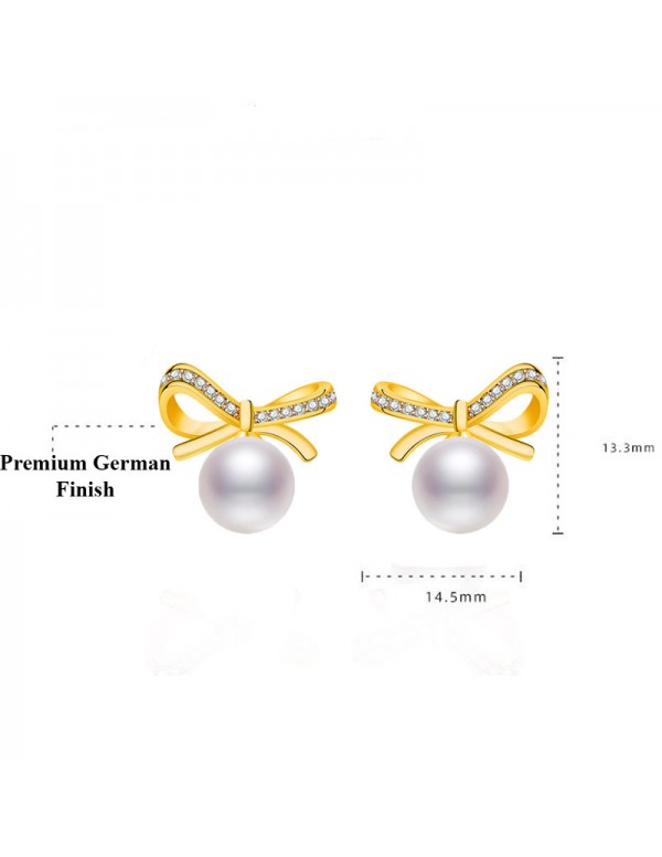 Jewels Galaxy Gold Plated American Diamond Studded Bow-Tie Shape Korean Stud Earrings