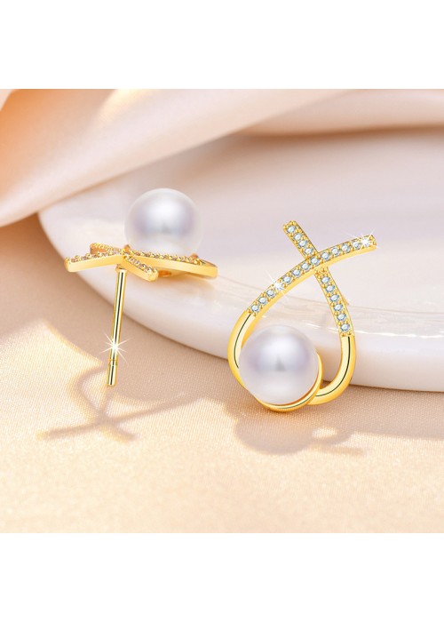 Jewels Galaxy Gold Plated American Diamond Studded Cross Shape Korean Stud Earrings