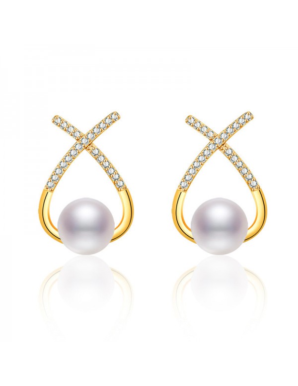 Jewels Galaxy Gold Plated American Diamond Studded Cross Shape Korean Stud Earrings