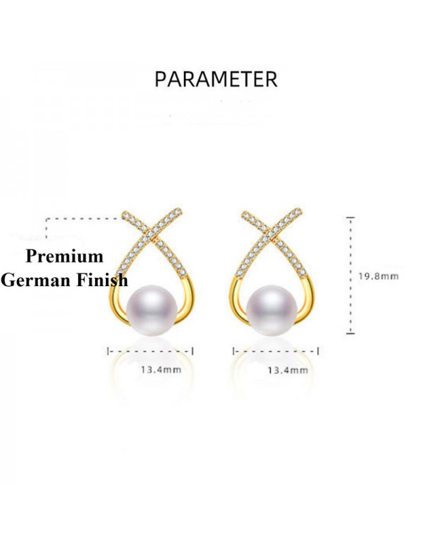 Jewels Galaxy Gold Plated American Diamond Studded Cross Shape Korean Stud Earrings