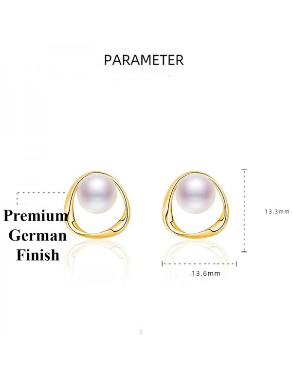 Jewels Galaxy Gold Plated Triangle Shaped Pearl Studded Korean Stud Earrings