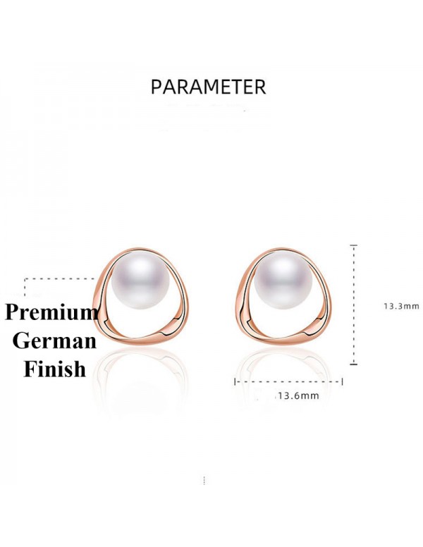 Jewels Galaxy Rose Gold Plated Triangle Shaped Pearl Studded Korean Stud Earrings