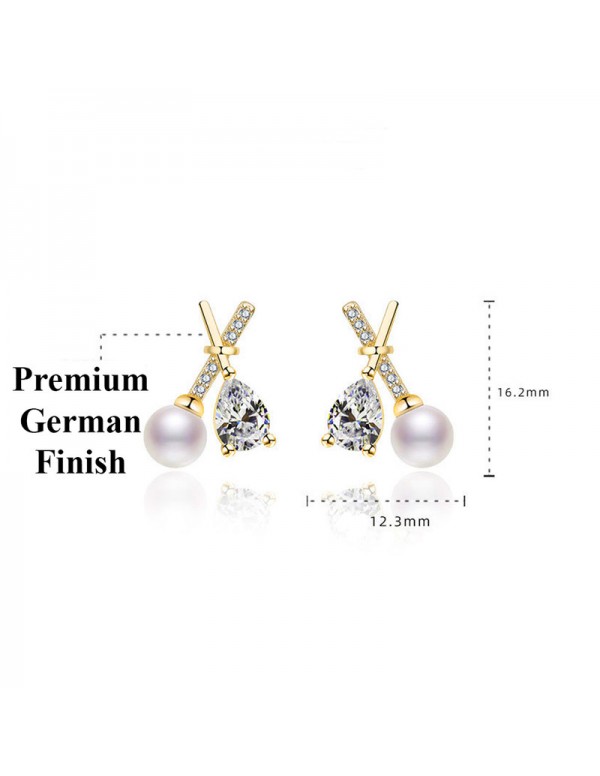 Jewels Galaxy Gold Plated American Diamond Studded Cross Shape Korean Stud Earrings