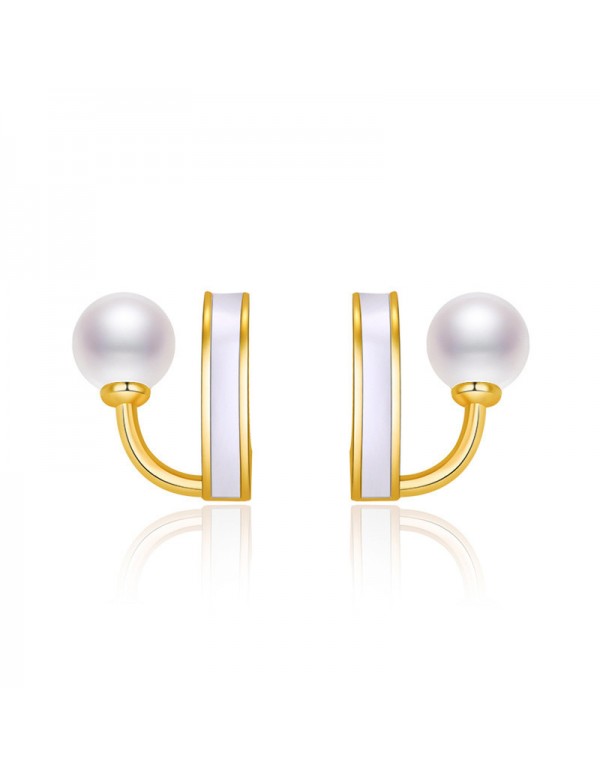 Jewels Galaxy Gold Plated Freshwater Pearl Studded Retro Stud Earrings