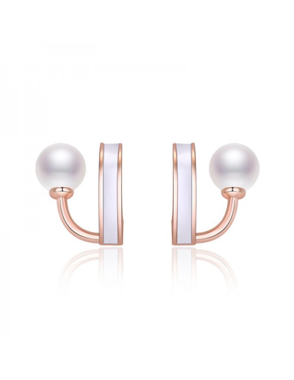 Jewels Galaxy Rose Gold Plated Freshwater Pearl Studded Retro Stud Earrings