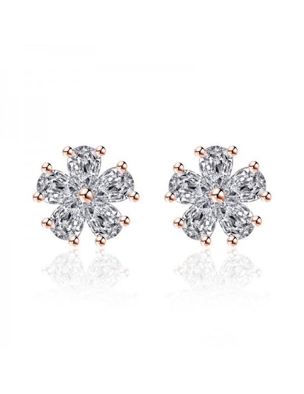 Jewels Galaxy Rose Gold Plated American Diamond Studded Floral Korean Stud Earrings