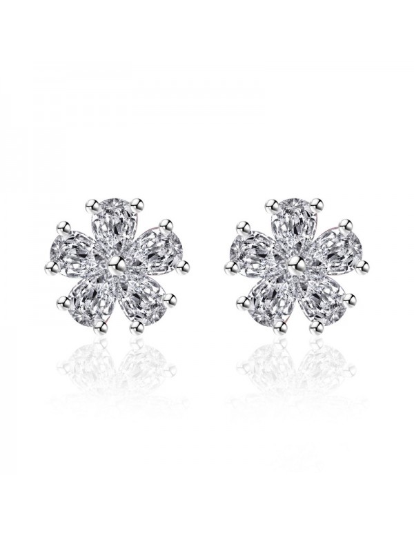 Jewels Galaxy Silver Plated American Diamond Studded Floral Korean Stud Earrings