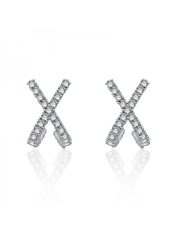 Jewels Galaxy Silver Plated American Diamond Studded Cross Shape Korean Stud Earrings