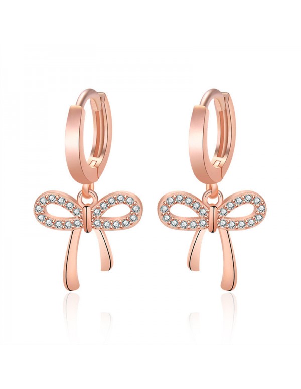 Jewels Galaxy Rose Gold Plated American Diamond Studded Bow-Tie Shape Korean Stud Earrings