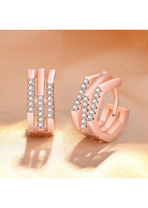 Jewels Galaxy Rose Gold Plated American Diamond Studded Geometric Korean Hoop Earrings