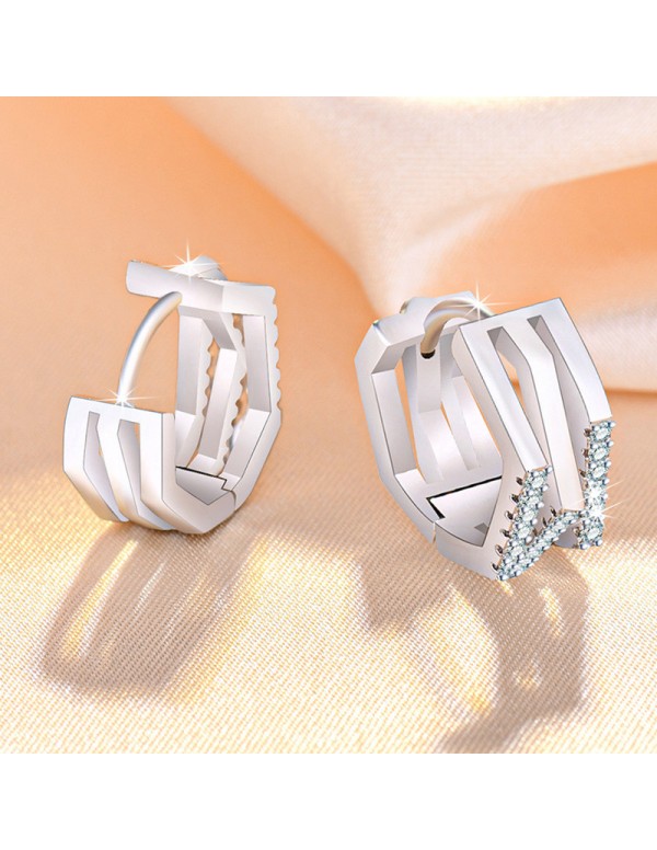 Jewels Galaxy Silver Plated American Diamond Studded Geometric Korean Hoop Earrings