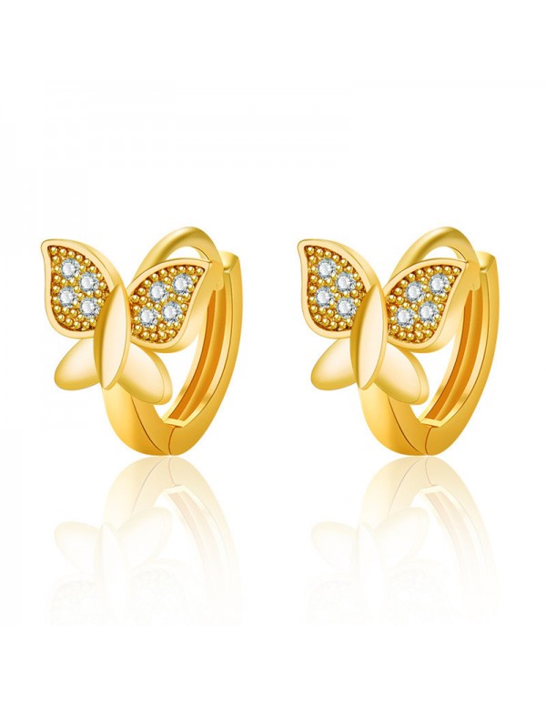 Jewels Galaxy Gold Plated American Diamond Studded Butterfly Shape Korean Hoop Earrings