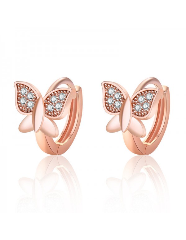 Jewels Galaxy Rose Gold Plated American Diamond Studded Butterfly Shape Korean Hoop Earrings