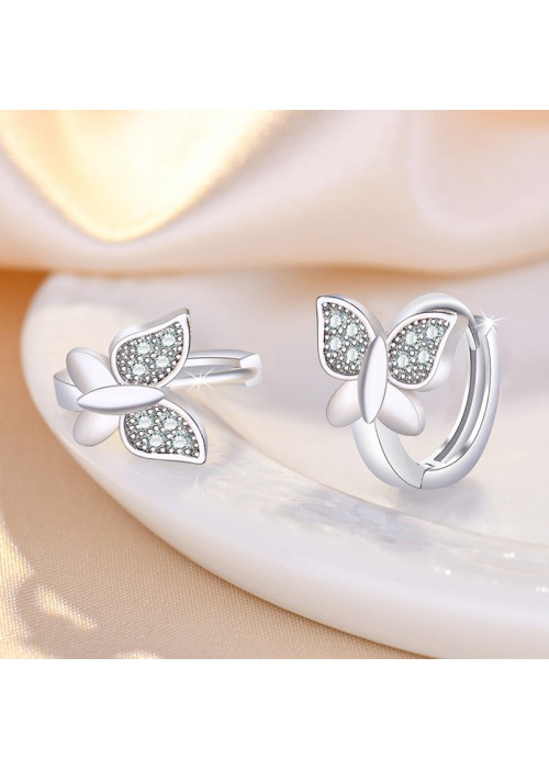 Jewels Galaxy Silver Plated American Diamond Studded Butterfly Shape Korean Hoop Earrings