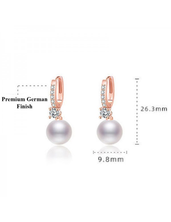 Jewels Galaxy Rose Gold Plated American Diamond Studded Contemporary Pearl Korean Drop Earrings
