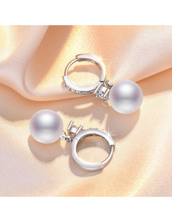 Jewels Galaxy Silver Plated American Diamond Studded Contemporary Pearl Korean Drop Earrings