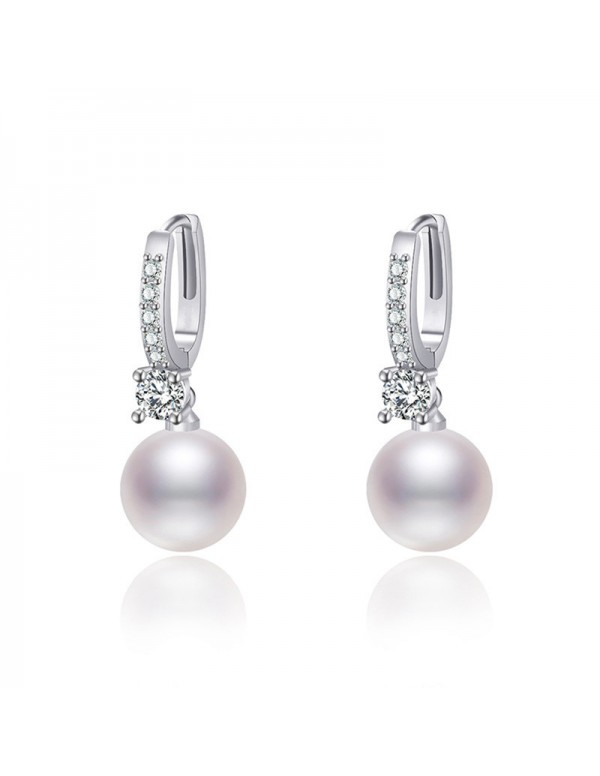 Jewels Galaxy Silver Plated American Diamond Studded Contemporary Pearl Korean Drop Earrings