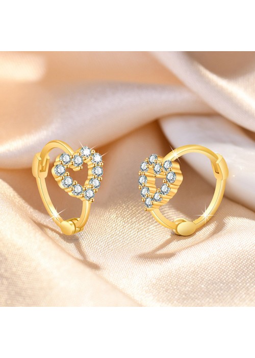 Jewels Galaxy Gold Plated American Diamond Studded Heart Shape Hoop Earrings