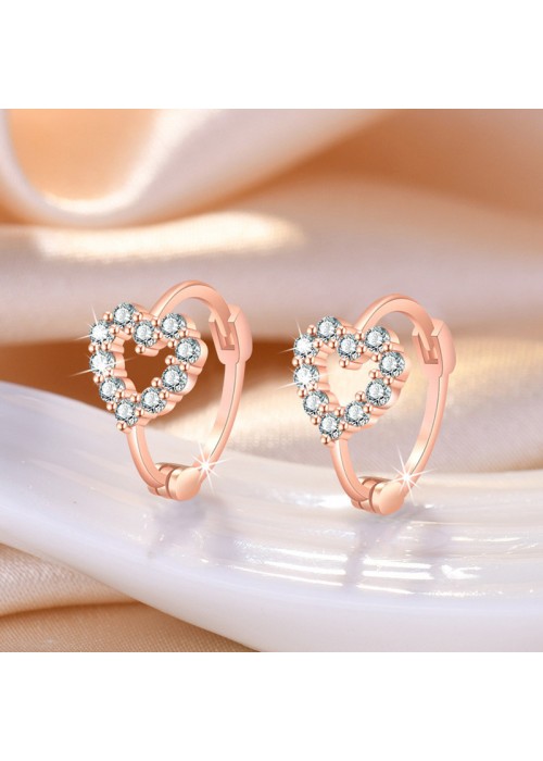 Jewels Galaxy Rose Gold Plated American Diamond Studded Heart Shape Hoop Earrings