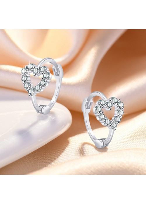 Jewels Galaxy Silver Plated American Diamond Studded Heart Shape Hoop Earrings