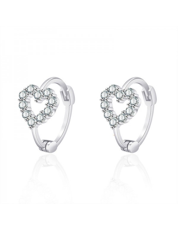 Jewels Galaxy Silver Plated American Diamond Studded Heart Shape Hoop Earrings