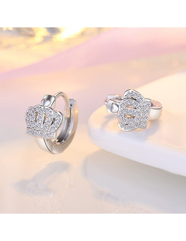 Jewels Galaxy Silver Plated American Diamond Studded Crown Shape Korean Hoop Earrings