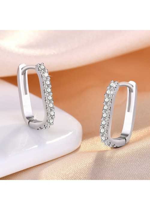 Jewels Galaxy Silver Plated American Diamond Studded Geometrical Korean Hoop Earrings