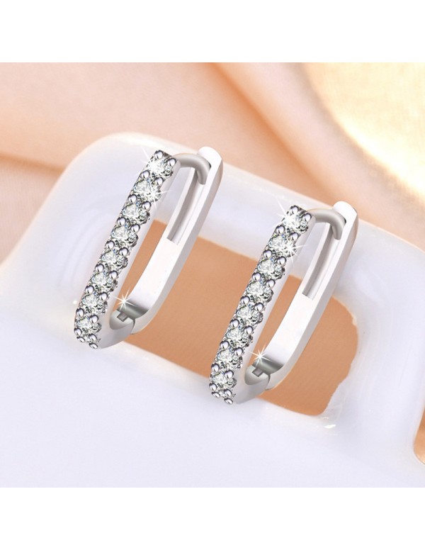 Jewels Galaxy Silver Plated American Diamond Studded Geometrical Korean Hoop Earrings