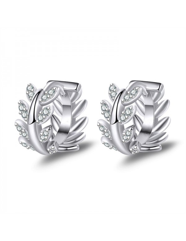 Jewels Galaxy Silver Plated American Diamond Studded Leaf inspired Hoop Earrings