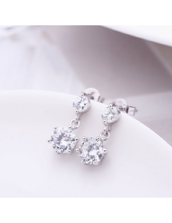 Jewels Galaxy Silver Plated American Diamond Studded Hexagon Shape Korean Drop Earrings