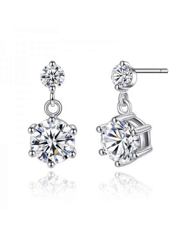 Jewels Galaxy Silver Plated American Diamond Studded Hexagon Shape Korean Drop Earrings