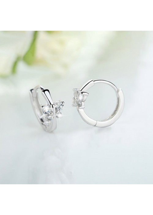Jewels Galaxy Silver Plated American Diamond Studded Butterfly Shape Korean Hoop Earrings