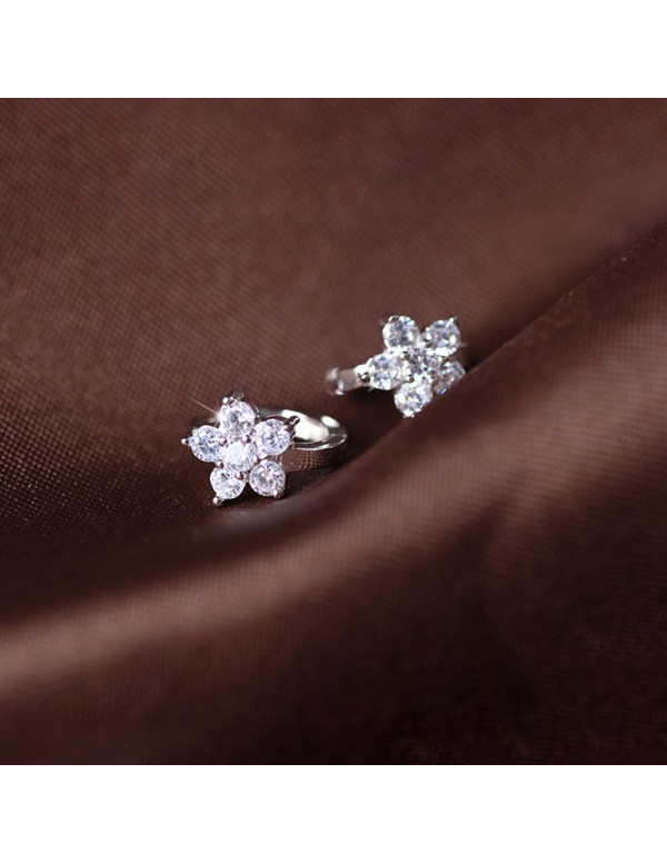 Jewels Galaxy Silver Plated American Diamond Studded Floral Korean Hoop Earrings