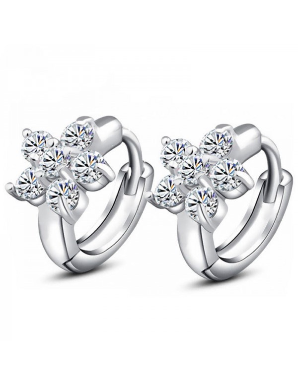 Jewels Galaxy Silver Plated American Diamond Studded Floral Korean Hoop Earrings