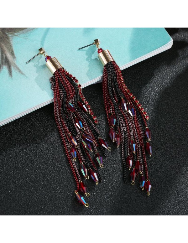 Jewels Galaxy Red & Black Gold-Plated Stone-Studded Handcrafted Drop Earrings 2502