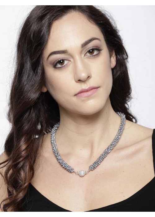 Gunmetal-Toned Silver-Plated Beaded Handcrafted Necklace
 8039