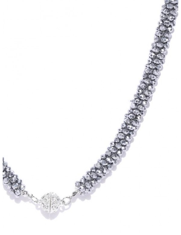 Gunmetal-Toned Silver-Plated Beaded Handcrafted Necklace
 8039